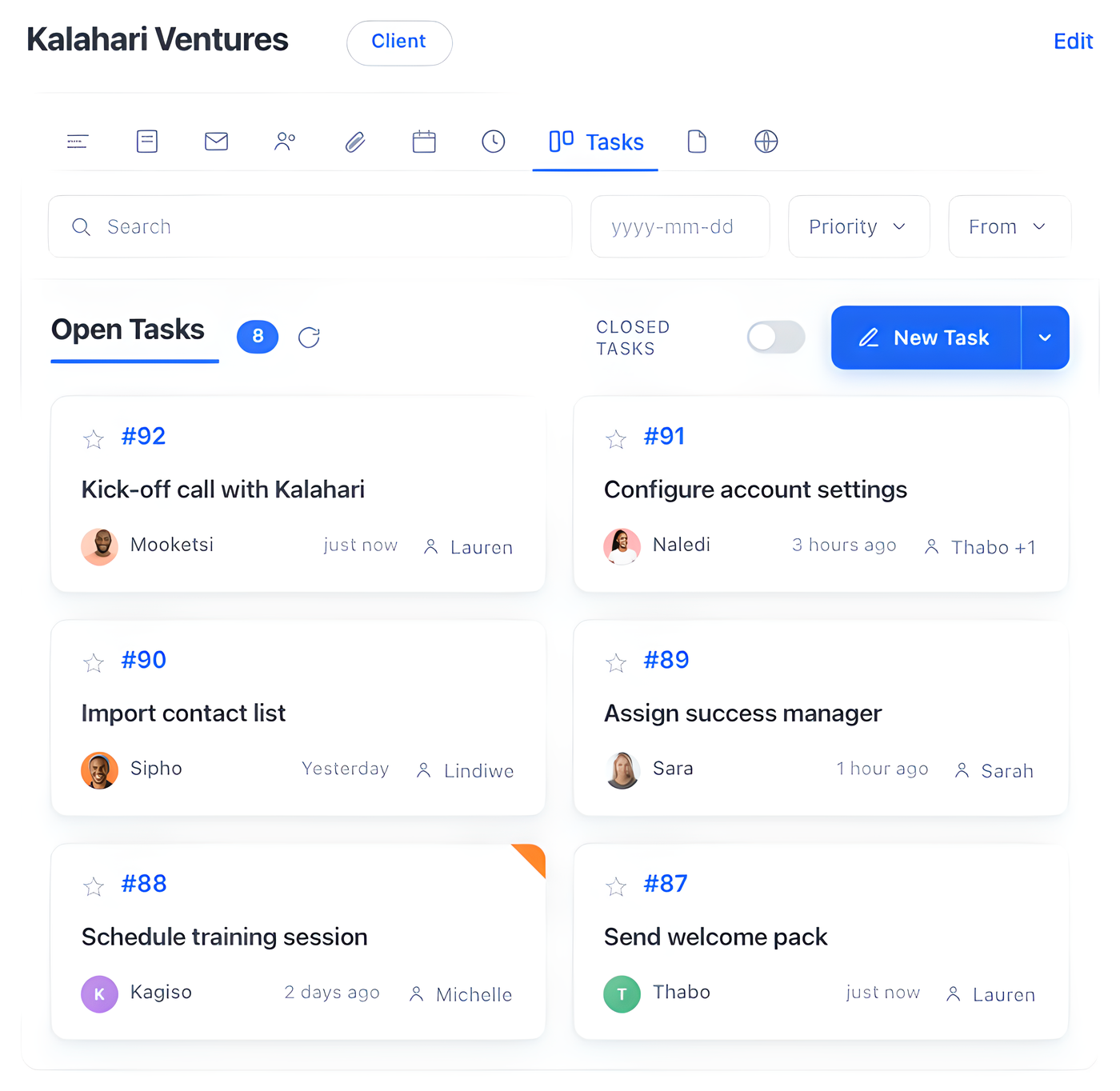 Client task board in HotKup